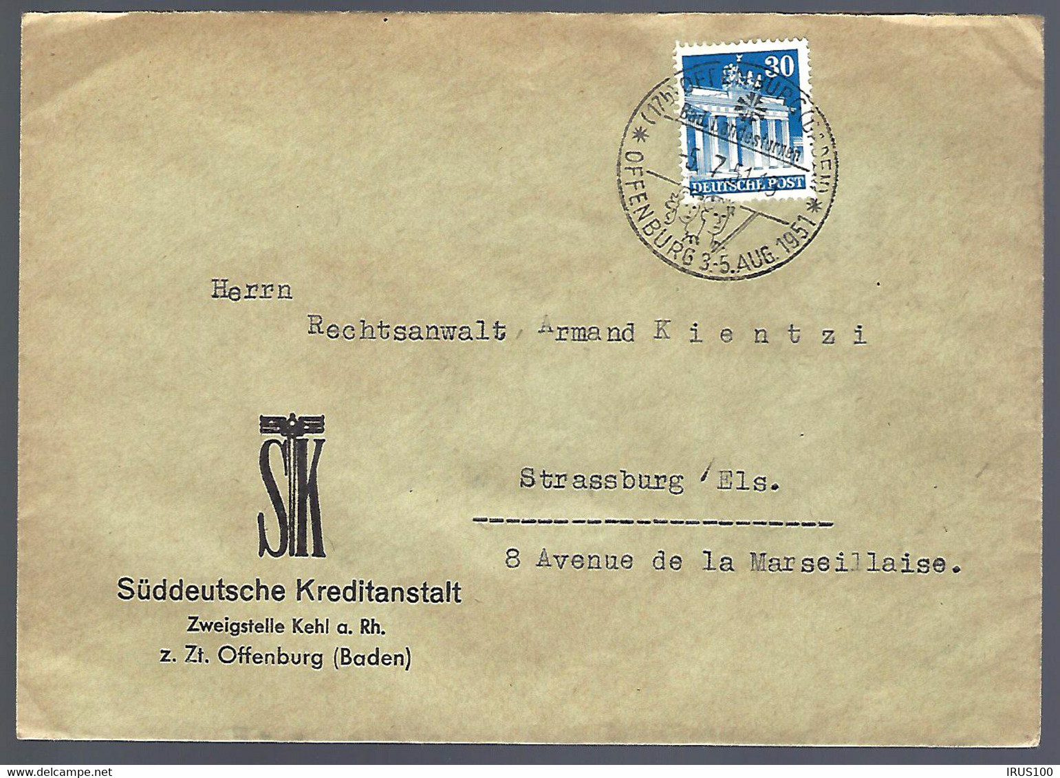 OFFENBURG - 1951 - POUR STRASBOURG - Brieven En Documenten