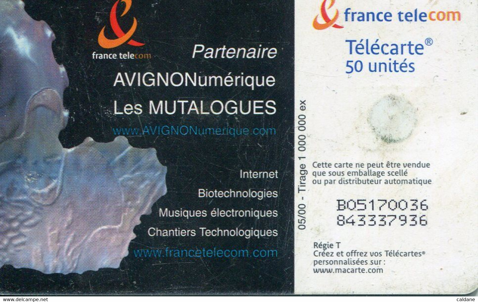 TELECARTE  France Telecom  50 UNITES.    1.000.000.  EX. - Culture