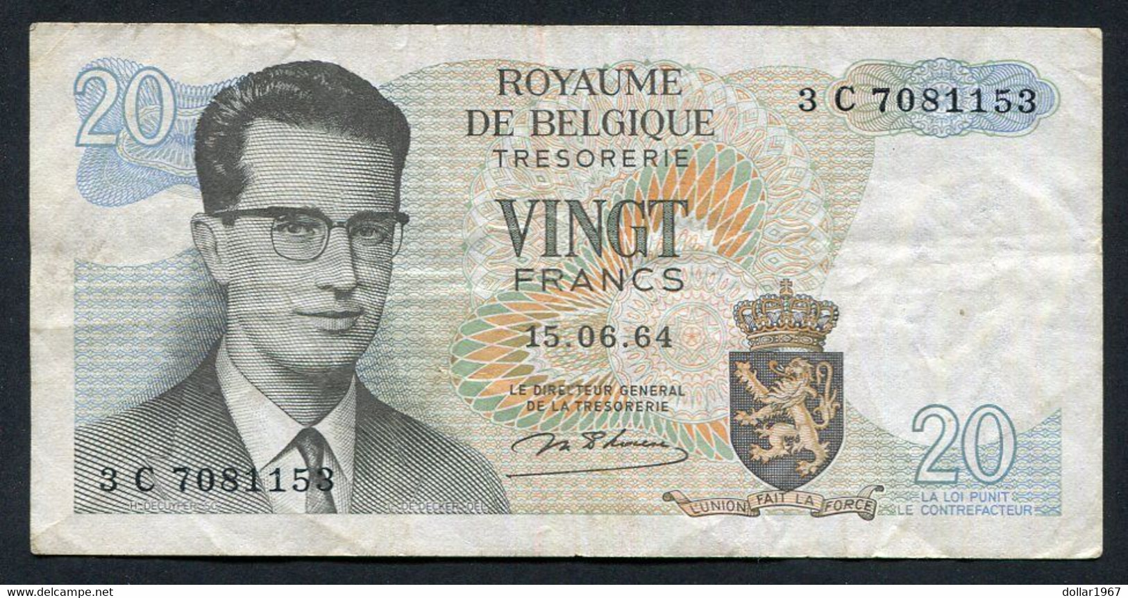 België Belgique Belgium 15 06 1964 -  20 Francs Atomium Baudouin.  3 C 7081153 - 20 Franchi