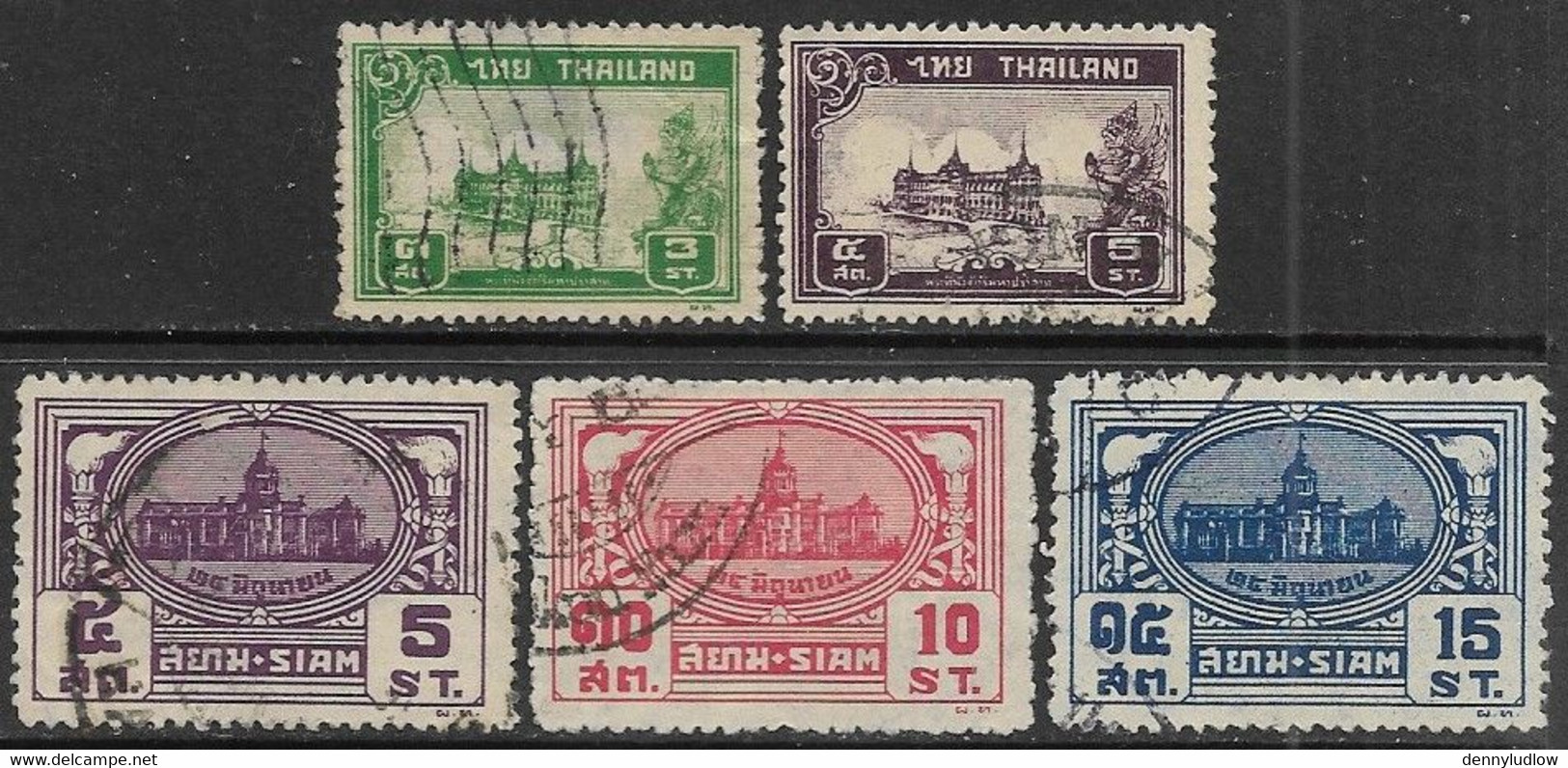 Siam 1939-40  Sc#235-7, 239-40  5 Diff Used   2016 Scott Value $6.60 - Siam