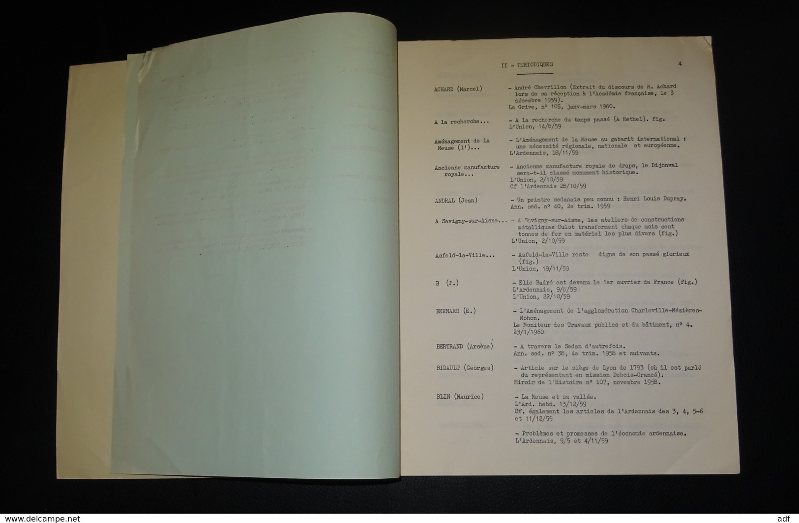 LIVRET 1959 BIBLIOGRAPHIE ARDENNAISE, SOCIETE D'ETUDES ARDENNAISES, ARCHIVES DEPARTEMENTALES A MEZIERES, ARDENNES
