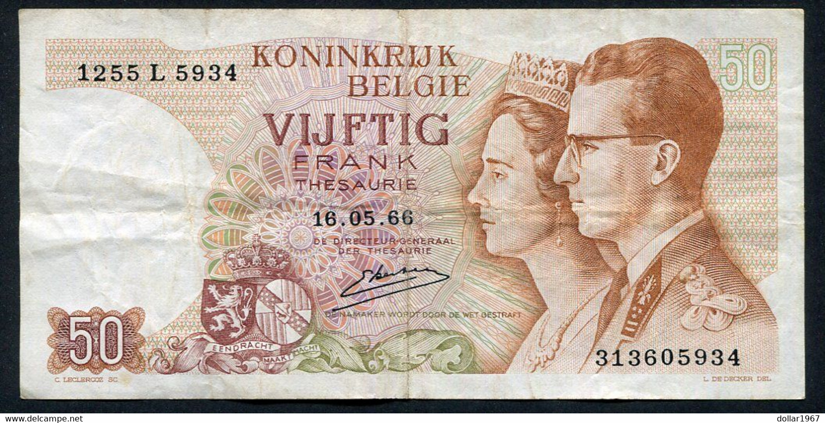 België 50 Frank 14-5- 1966 -NO: 1255 L 5934 - 50 Francs