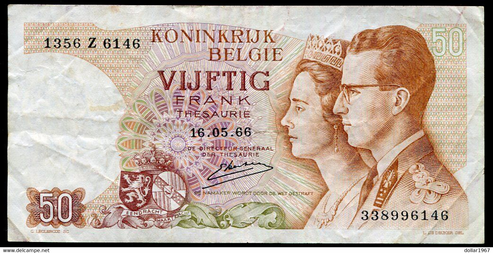 België 50 Frank 14-5- 1966 -NO: 1356 Z 6146 - 50 Francs