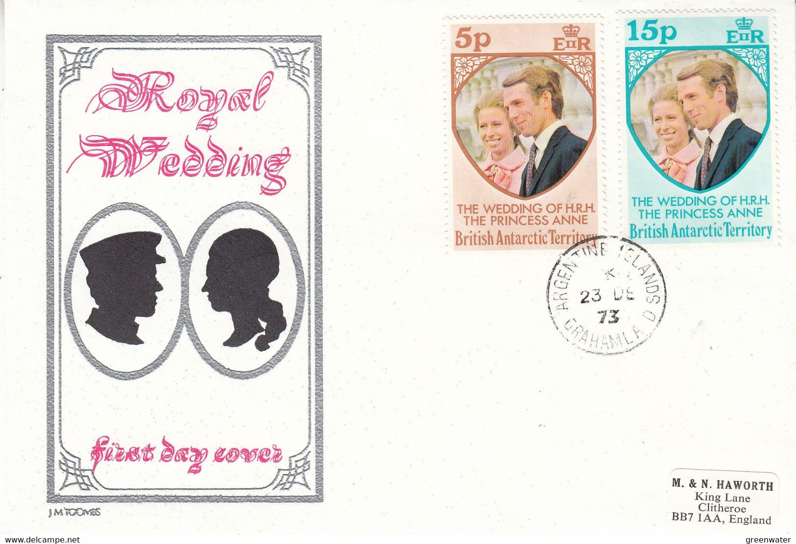 British Antarctic Territorry (BAT) 1973 Royal Wedding 2v FDC Ca Argentine Islands / Graham Land  23 De 73 (52387) - FDC