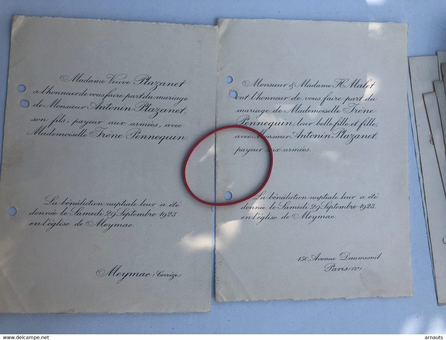 Mariage 1923 2 Feuilles Antonin Plazenat Avec Irène Pennequin Malet église De Meymac Paris 13 E Arr. - Fidanzamento