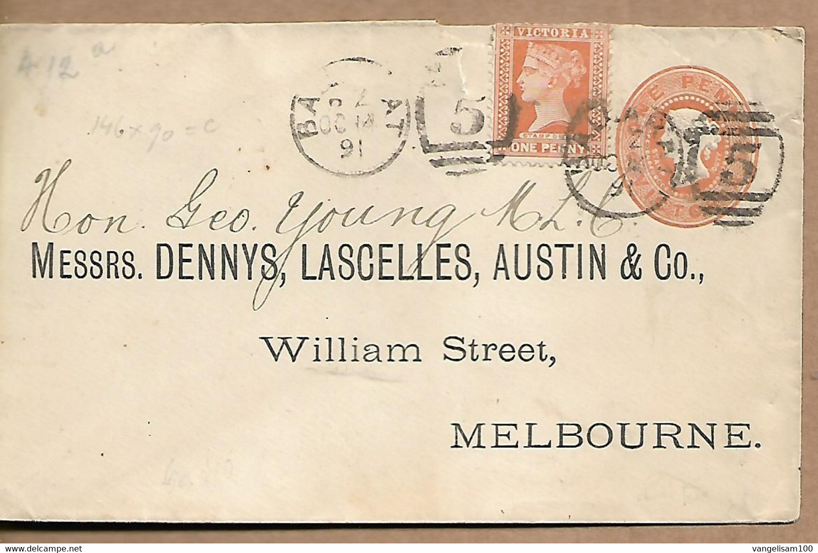 AUSTRALIA VICTORIA 1891 Prepaid Cover Posted +1 Stamp, COVER USED - Covers & Documents