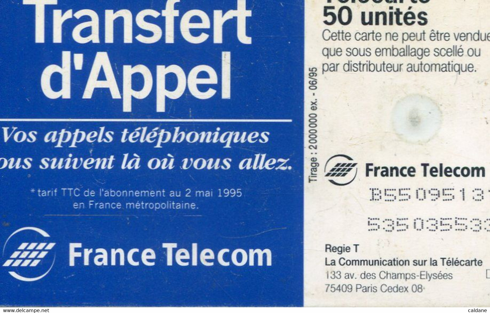 TELECARTE  France Telecom  50 UNITES.2.000.000.  EX. - Opérateurs Télécom