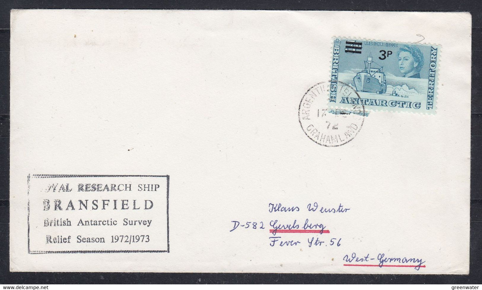 British Antarctic Territory (BAT) 1972 Argentine Islands Ca Argentine Islands 17 DE 72 Ca Rrs Bransfield (52392) - Covers & Documents