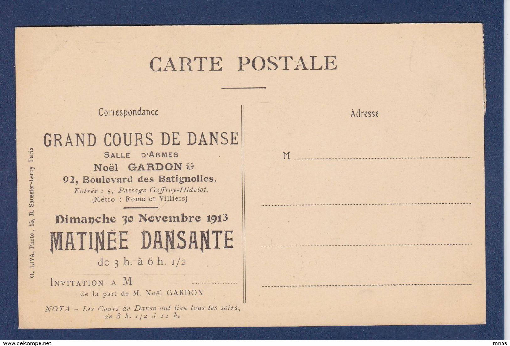 CPA [75] Paris > Arrondissement > Arrondissement: 17 Cours De Danse Noël Gardon - Paris (17)