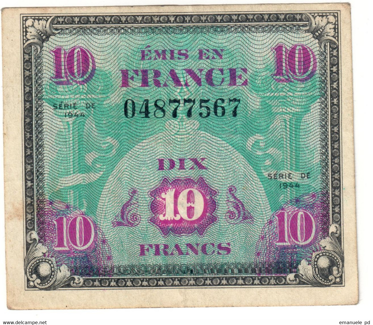 FRANCE	10	FRANCS	1944	ALLIED OCCUPATION	VF - 1944 Flag/France