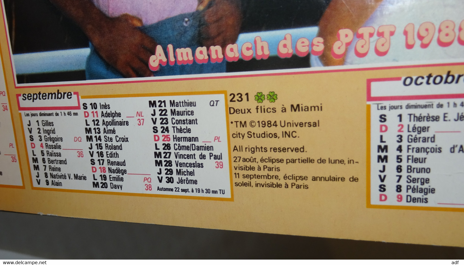 1988 CALENDRIER ( double ) ALMANACH DES PTT, DEUX FLICS A MIAMI, SON JOHNSON, PHILIP MICHAEL THOMAS, OLLER, ARDENNES 08