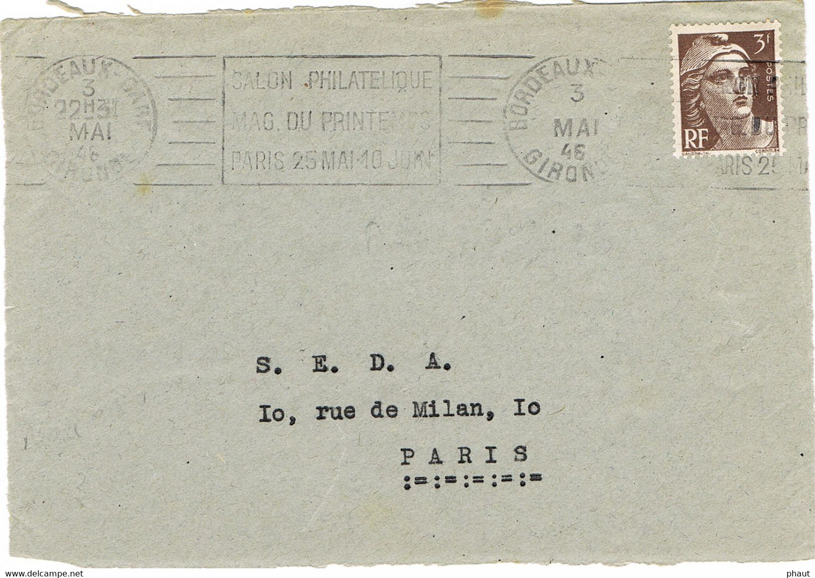 RBV BORDEAUX SALON PHILATELIQUE MAG DU PRINTEMPS 1946 SUR FRAGMENT - Mechanical Postmarks (Advertisement)