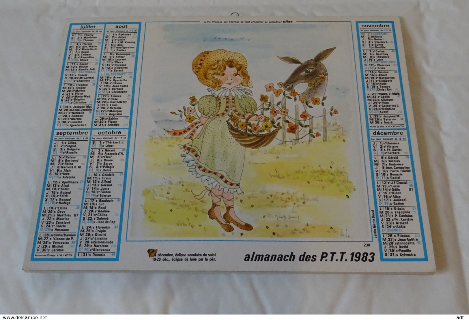 1983 CALENDRIER ( Double ) ALMANACH DES PTT, DESSIN, DESSINS D'APRES NICOLE DUVAL, OLLER, ARDENNES 08 - Grand Format : 1981-90