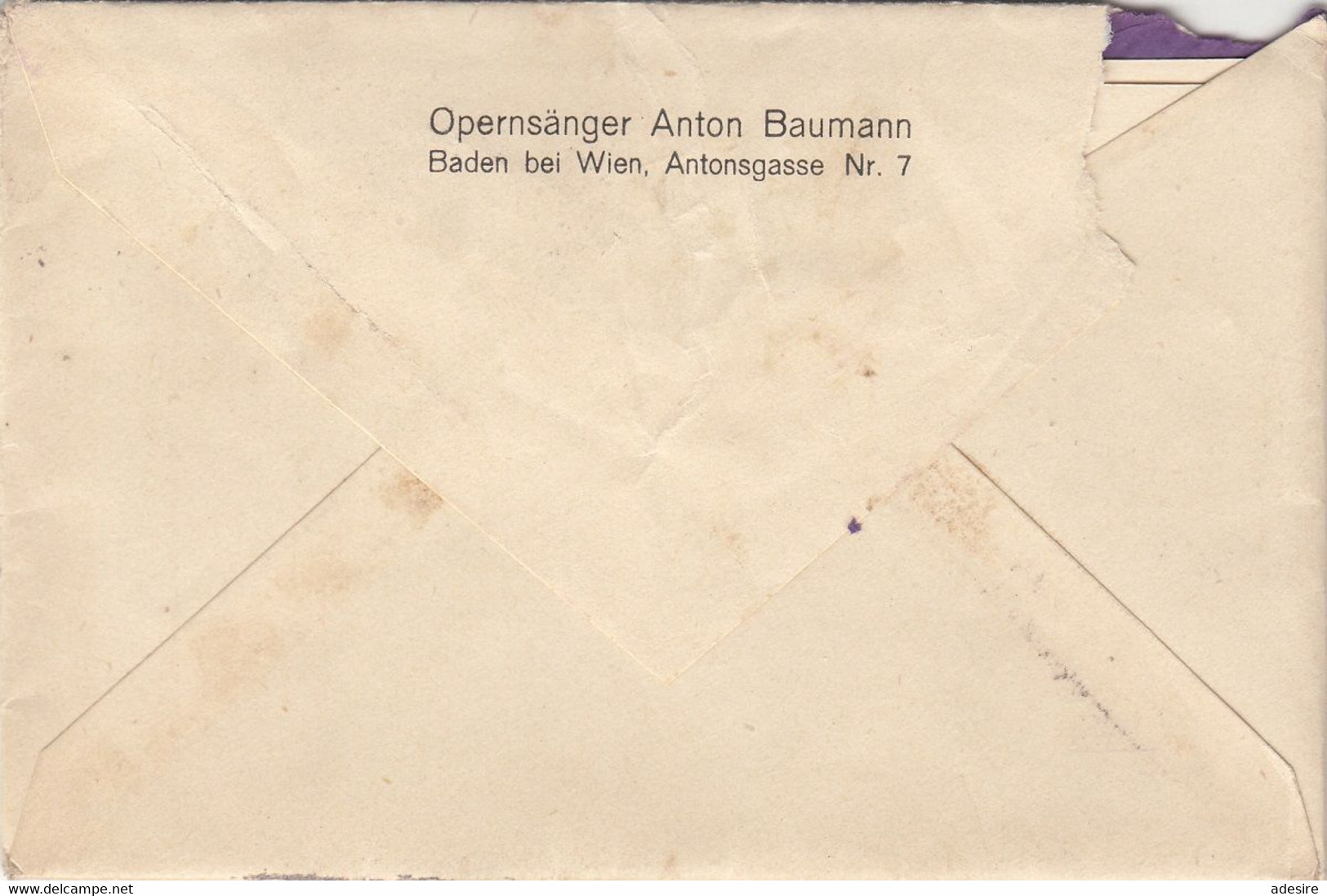 FELDPOSTBRIEF 1917 Mit Inhalt Von Opernsänger Anton Baumann Baden Bei Wien Nach Feldpostamt (392 Tragtierstaffel) 51 ... - 1914-18