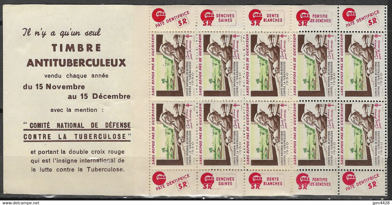 France  Vignette 1950 Carnet Complet 10 Vignettes Neuves**  -  état Voir Scans - Contre La Tuberculose - Antituberculeux