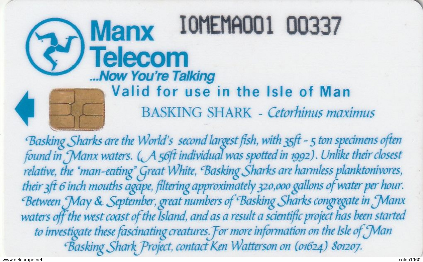ISLE OF MAN. TIBURONES - Basking Shark. 1995-01. 10000 Ex. IM-TEL-0086. (014). - Eiland Man