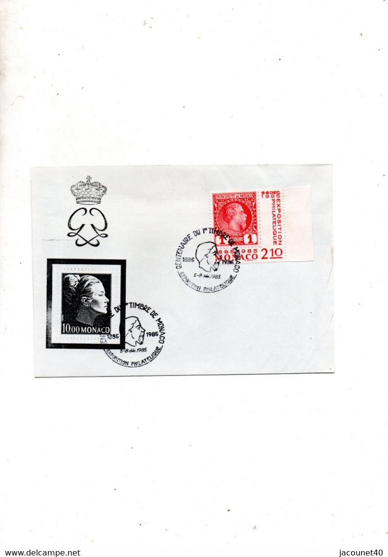 Centenaire 1885/1985 Du 1ier Timbre De Monaco Exposition Philatélique Du 5/8 Décembre 1985 Lettre 1ier Jour - Storia Postale