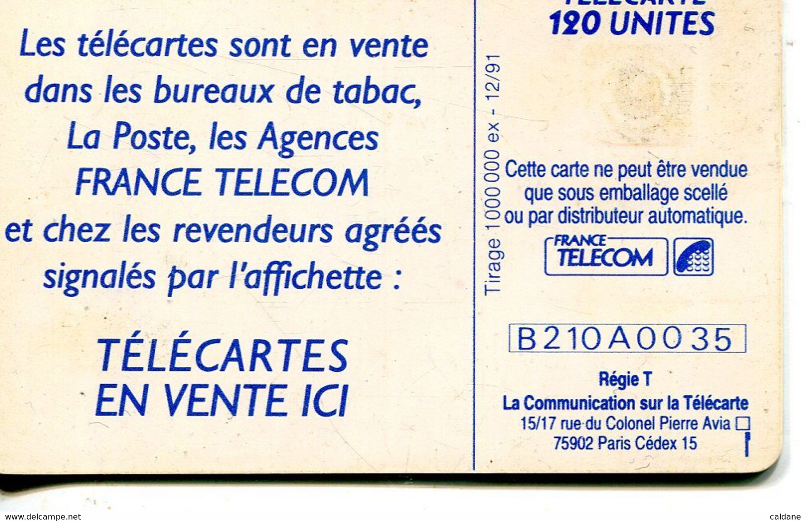 TELECARTE  France Telecom 120 UNITES.  .1.000.000.  EX. - Telecom Operators