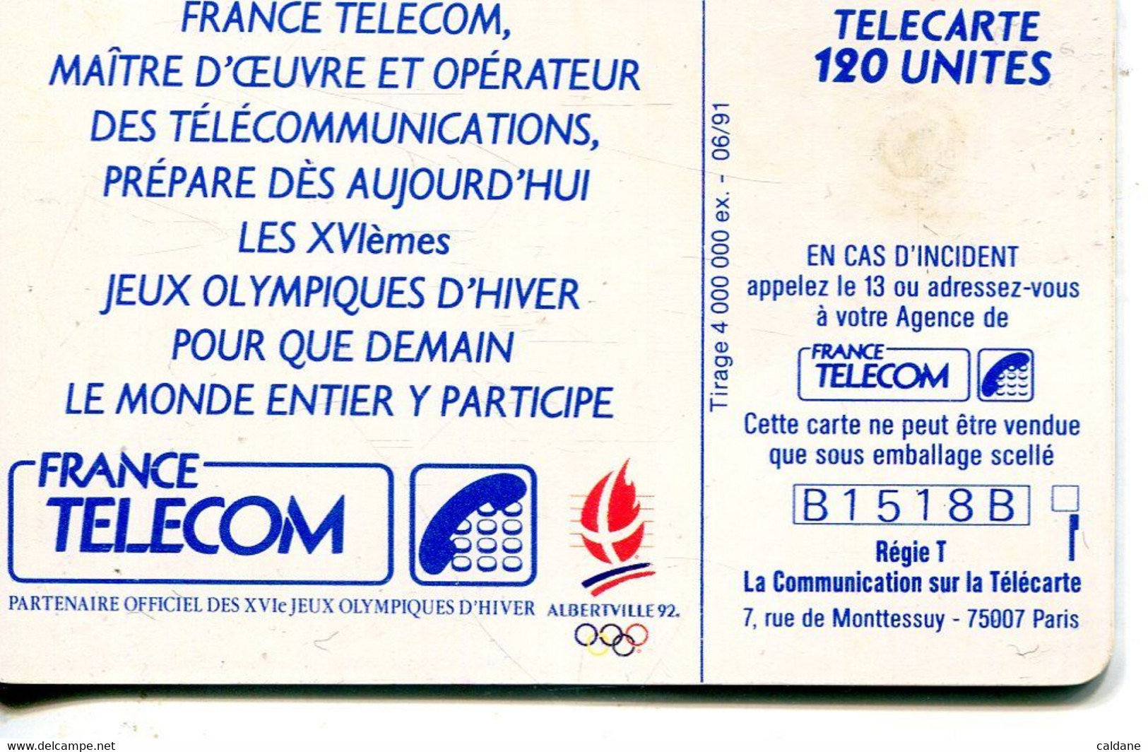 TELECARTE  France Telecom 120 UNITES.  .1.000.000.  EX. - Jeux Olympiques