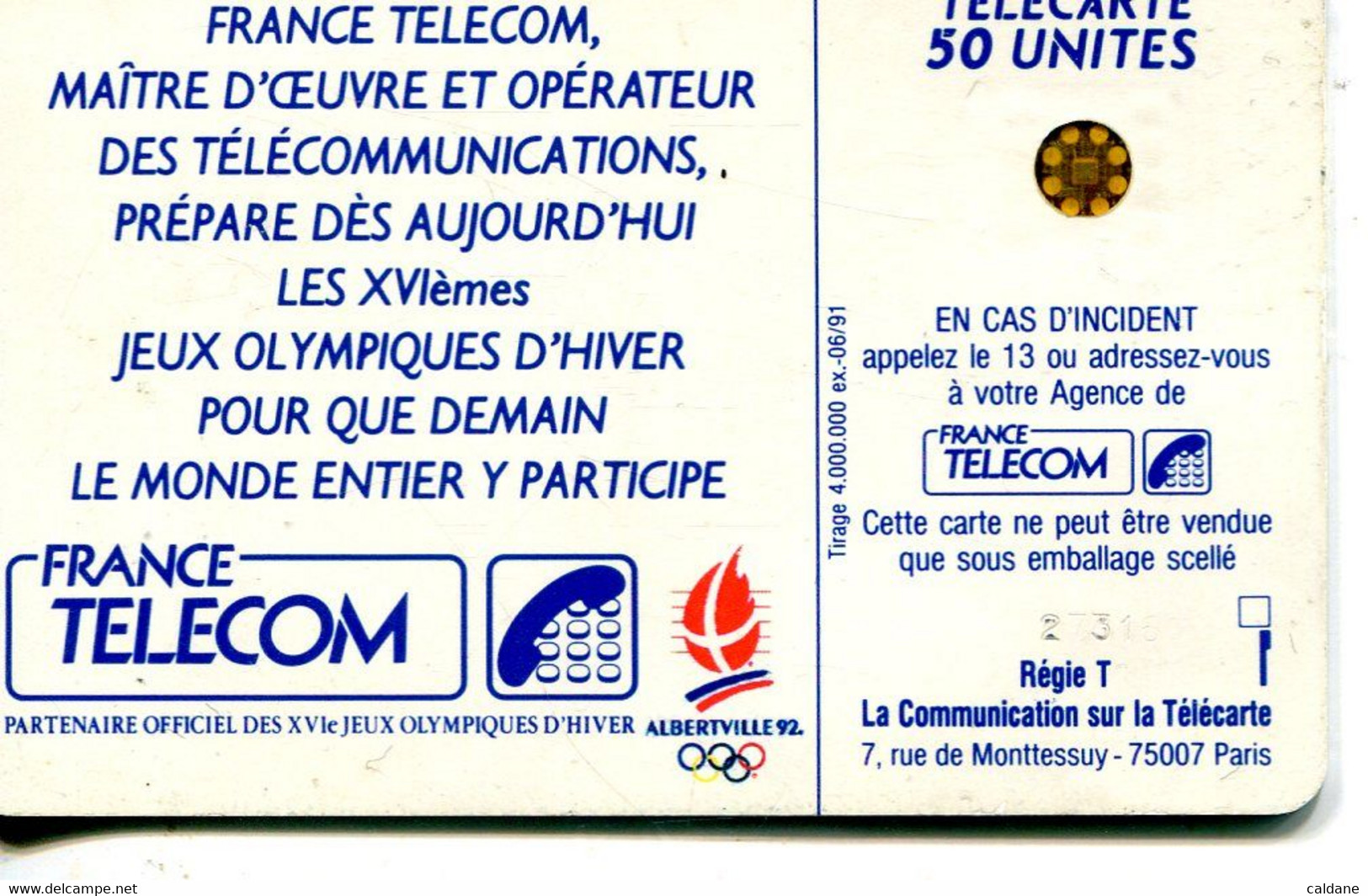 TELECARTE  France Telecom 50  UNITES.  .4.000.000.  EX. - Jeux Olympiques