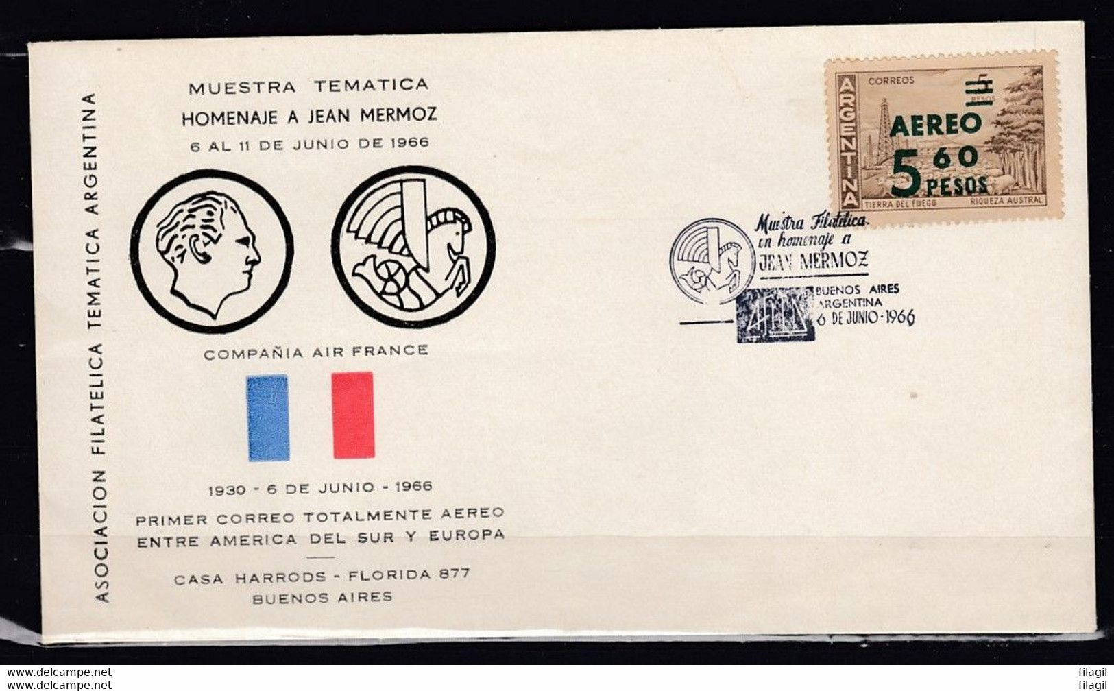 Brief Van Aereo 5 60 Pesos Asociacion Filatelica Tematica Argentina - Lettres & Documents