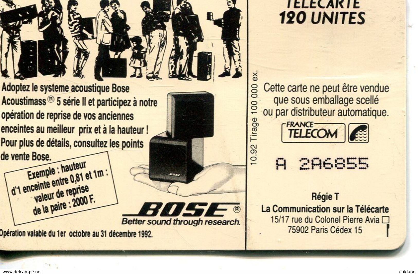 TELECARTE  France Telecom 120 UNITES.  .1.00.000.  EX. - Opérateurs Télécom