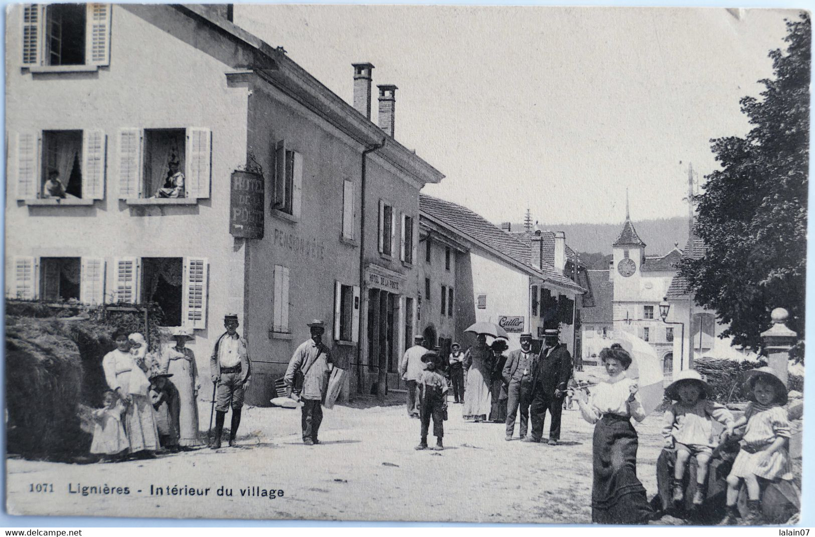 C. P. A. : Suisse Neufchâtel : LIGNIERES : Intérieur Du Village, Animé En 1908 - Lignières