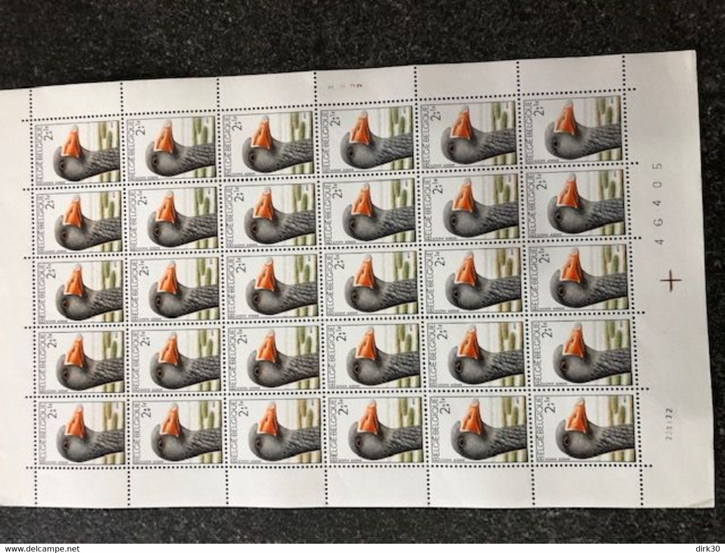 Belgie 1972 1652 BIRDS GOOSE Volledig Vel FULL SHEET MNH PLAATNUMMER 2 - Non Classificati