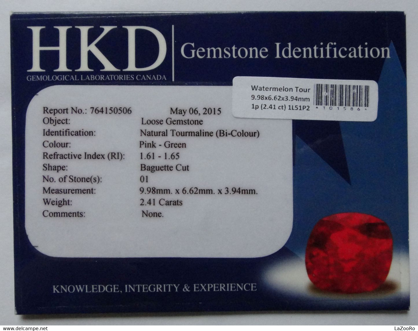 LaZooRo: Tourmaline 2.41ct - Certificate - Tourmaline