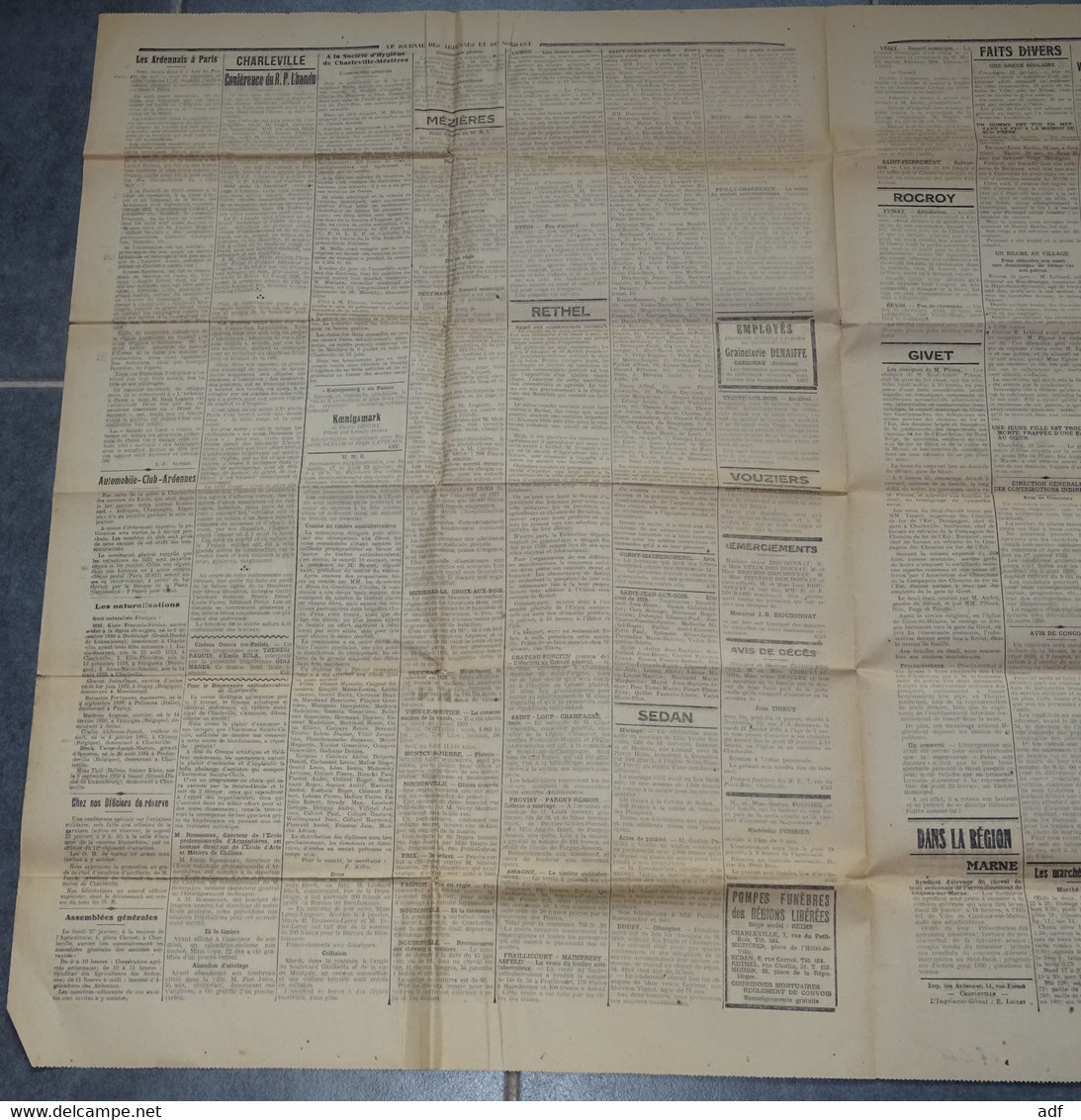" LE JOURNAL DES ARDENNES " N° 3355, GRAND QUOTIDIEN REPUBLICAIN REGIONAL 22 JANVIER 1930 - Algemene Informatie