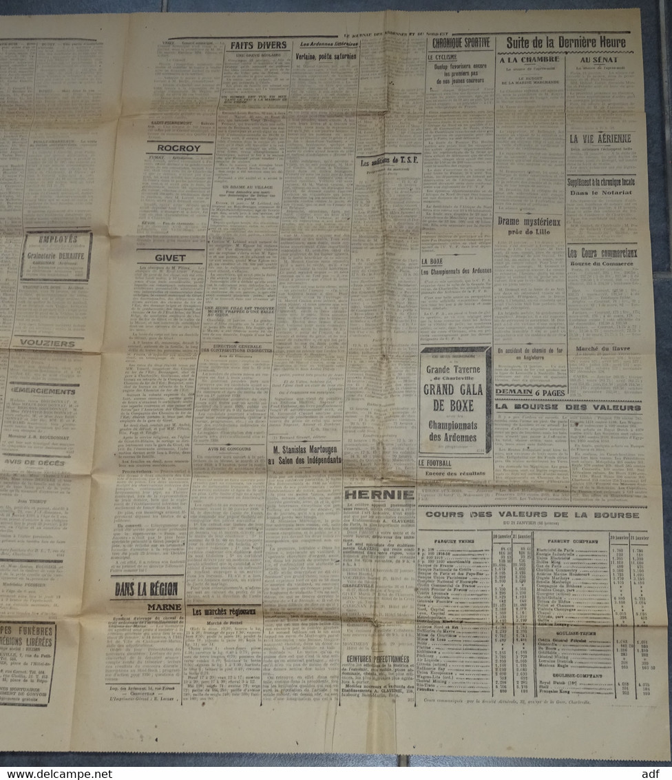 " LE JOURNAL DES ARDENNES " N° 3355, GRAND QUOTIDIEN REPUBLICAIN REGIONAL 22 JANVIER 1930 - Informations Générales