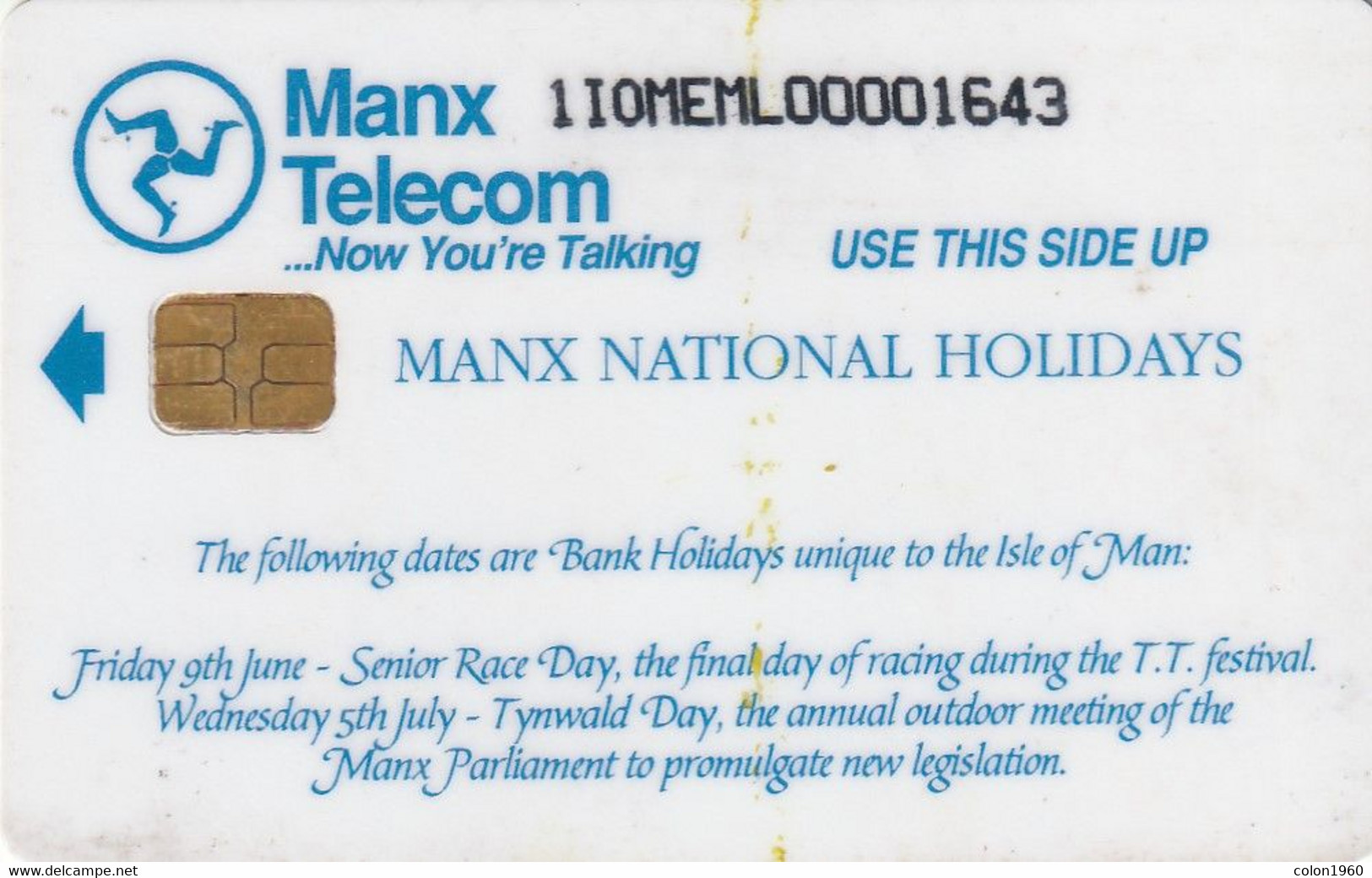 ISLE OF MAN. 1995 Calendar - Manx National Holidays. 1994. 6000 Ex. IM-TEL-0083. (027). - [ 6] Isla Man