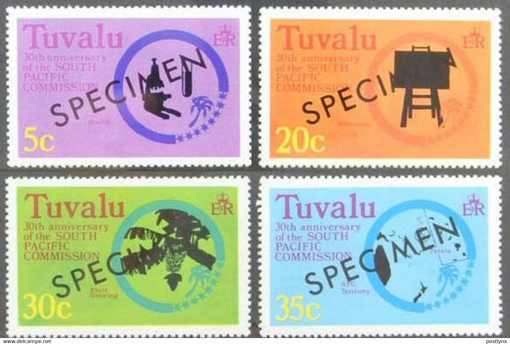 CV:€42.00 TUVALU 1977 South Pacific Forum SPECIMEN SET:4 - Tuvalu