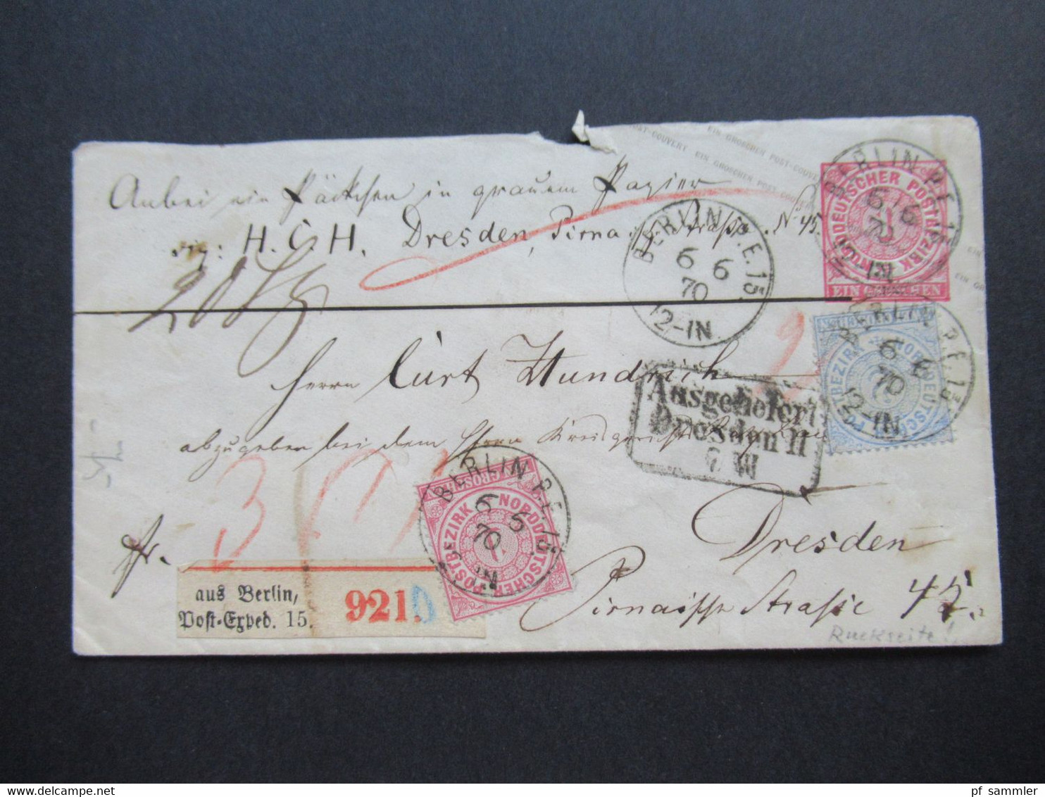 AD NDP 6.6..1870 GA Umschlag Mit 2 Zusatzfrankaturen Als Paketbegleitadresse Aufkleber Aus Berlin Post Exped. 15 - Interi Postali