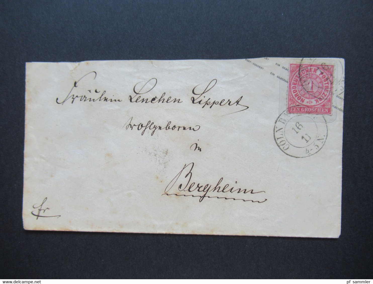 AD NDP GA Umschlag Aufbrauchsausgabe 1 Groschen Auf Preussen GA Umschlag U28 Stempel K2 Cöln Bahnhof Nach Bergheim - Postal  Stationery