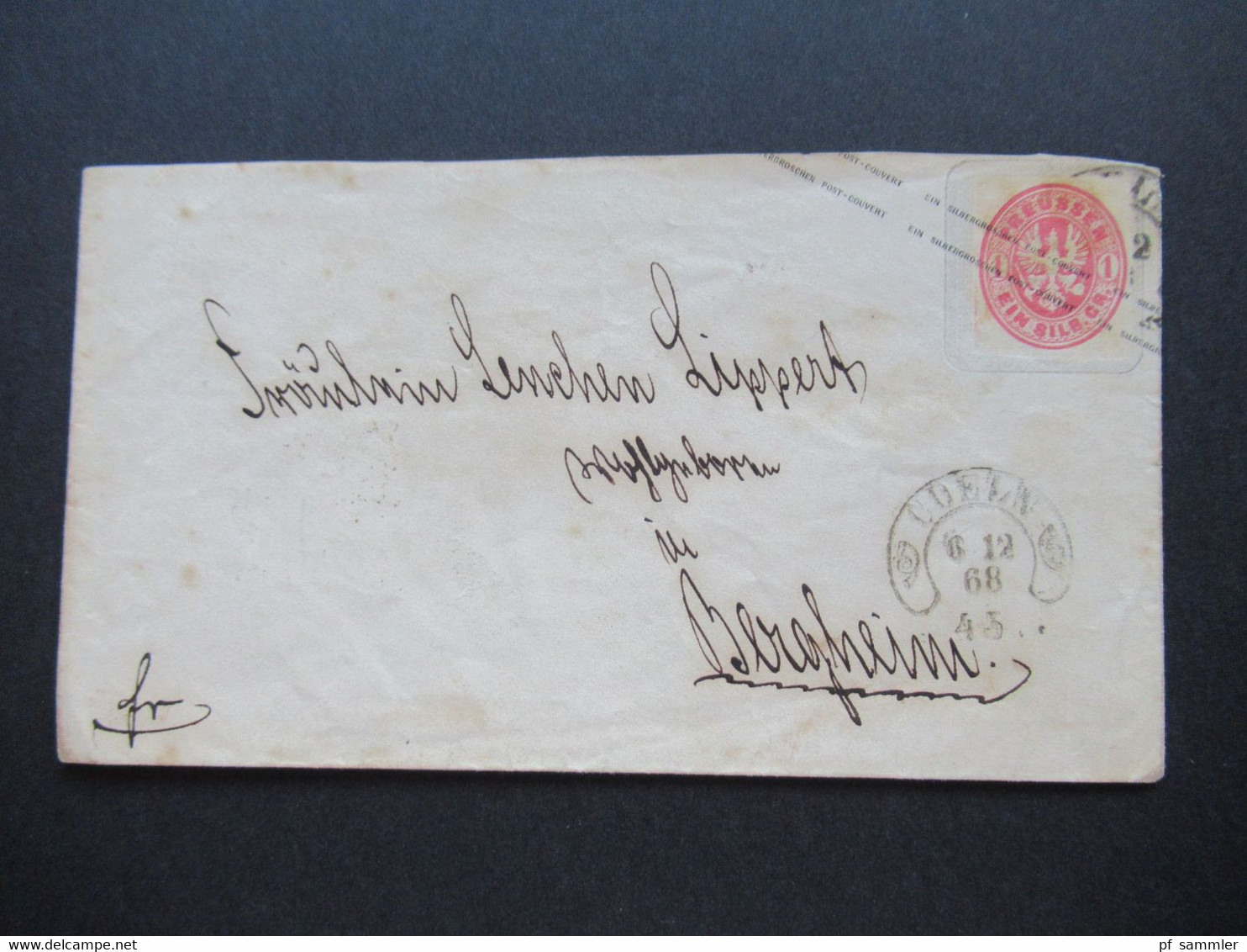 1868 NDP GA Umschlag Aufbrauchsausgabe 1 Groschen Preussen GA Umschlag U28 Hufeisenstempel Coeln Bahnhof Nach Bergheim - Enteros Postales