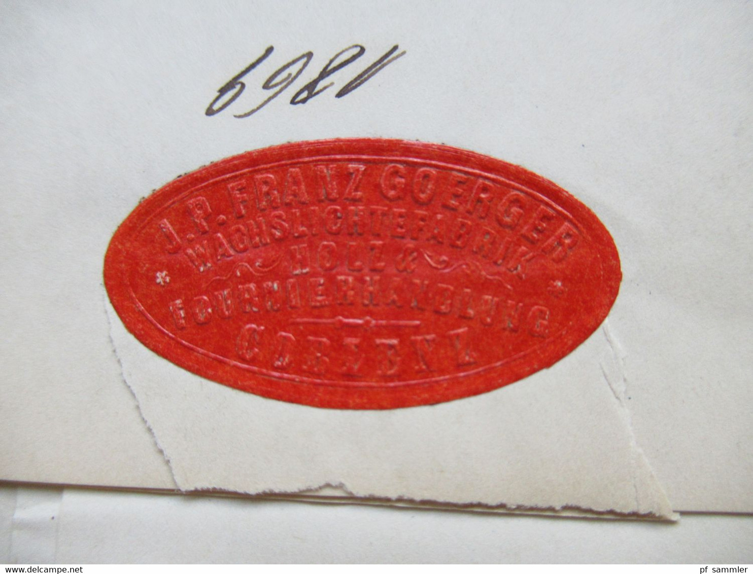 AD 1869 NDP Nr. 16 EF Stempel K2 Coblenz Aufkleber J.P. Franz Goerger Wachslichtefabrik Holz & Fournierhandlung - Cartas & Documentos
