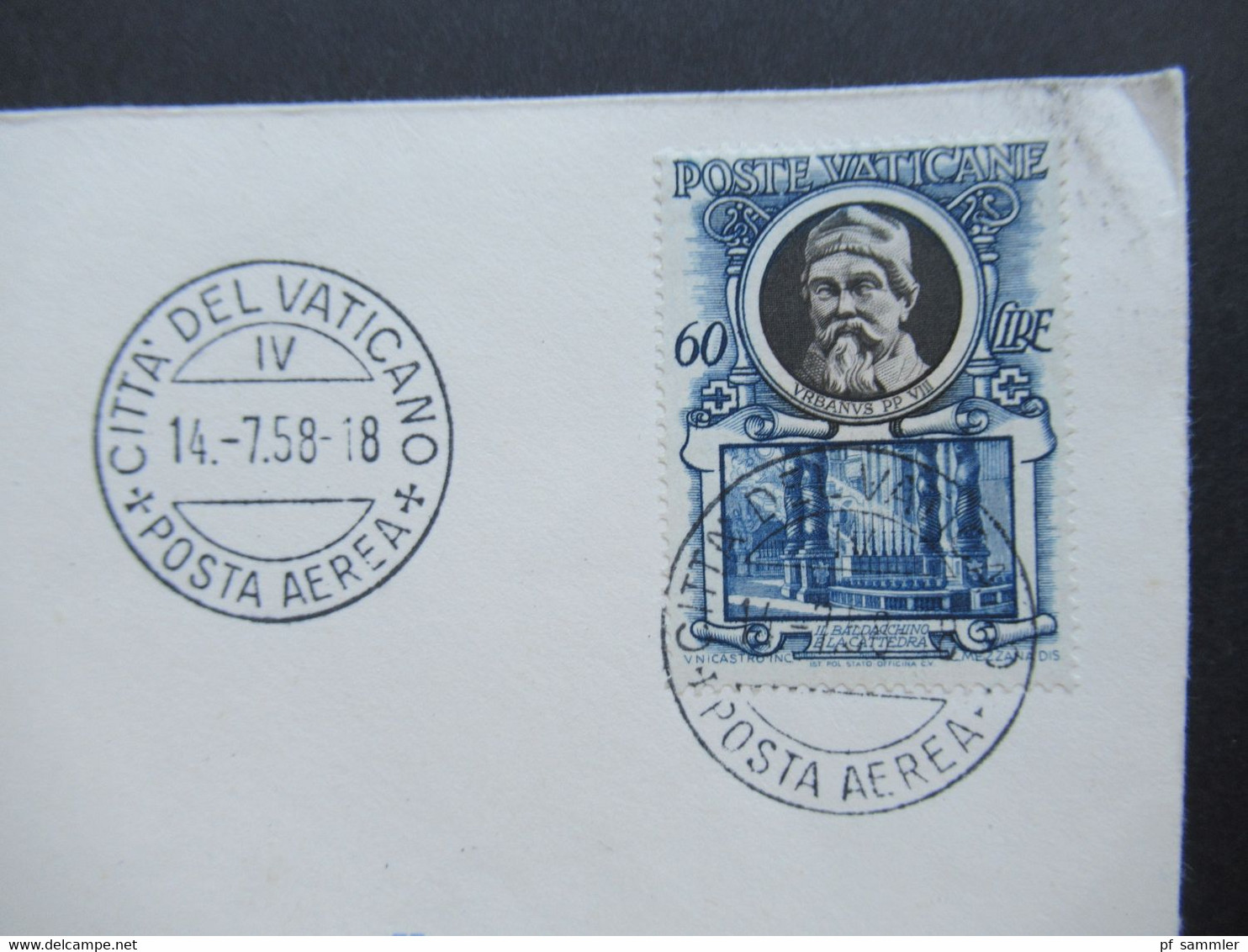 Vatican Lufthansa Erstflug 15.7.1958 Rückflug Vatican - München Stempel München BPA Luftpostleitstelle Sieger Nr. 227 - Cartas & Documentos