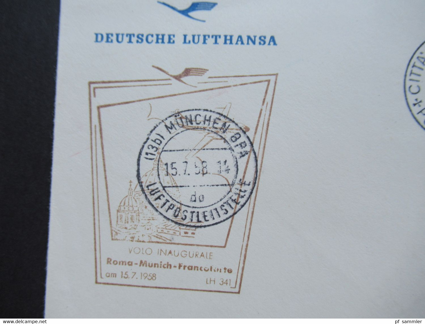 Vatican Lufthansa Erstflug 15.7.1958 Rückflug Vatican - München Stempel München BPA Luftpostleitstelle Sieger Nr. 227 - Lettres & Documents