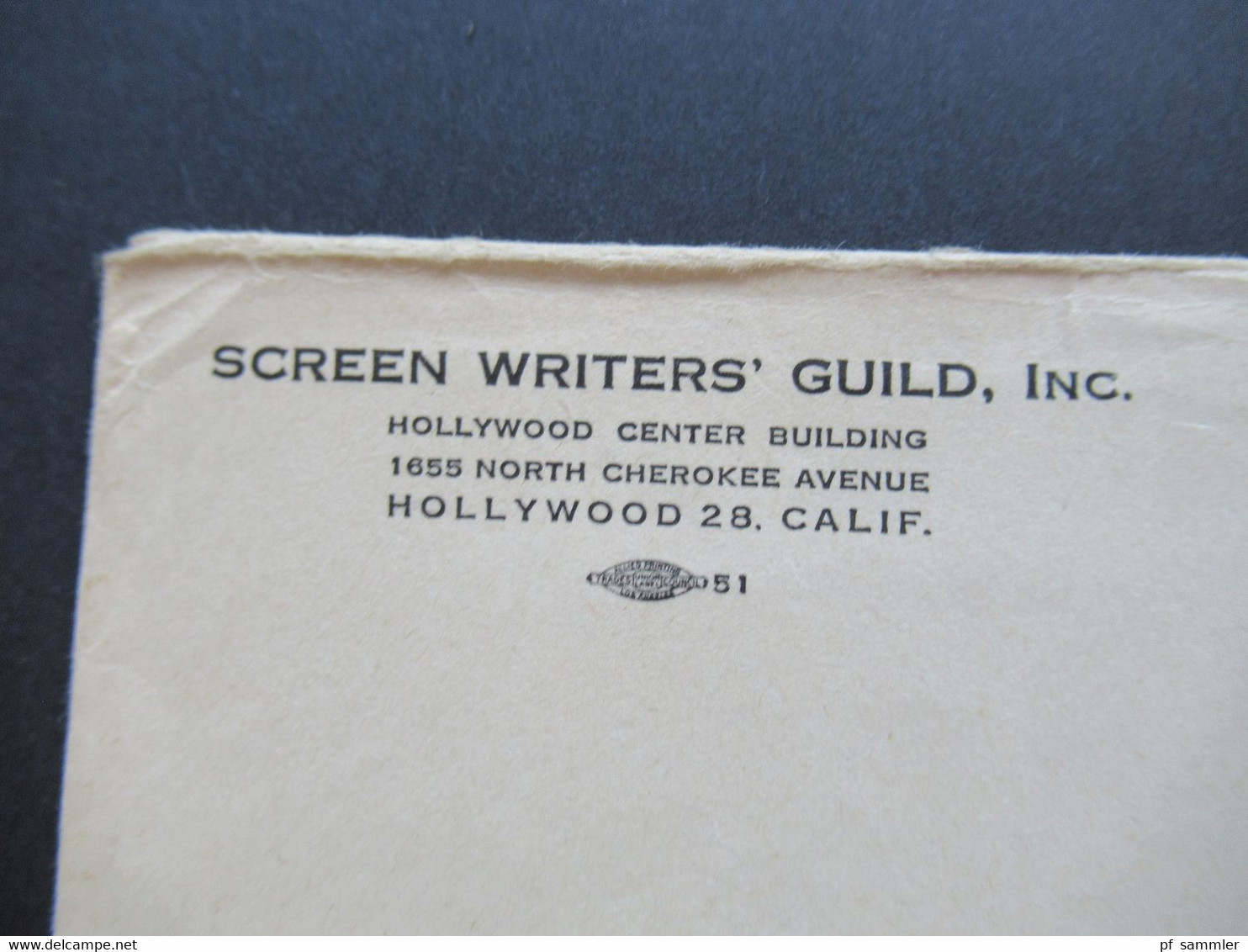 USA 29.9.1948 Military Post APO 407 US Army Umschlag Screen Writer's Guild Hollywood / Filmindustrie - Covers & Documents