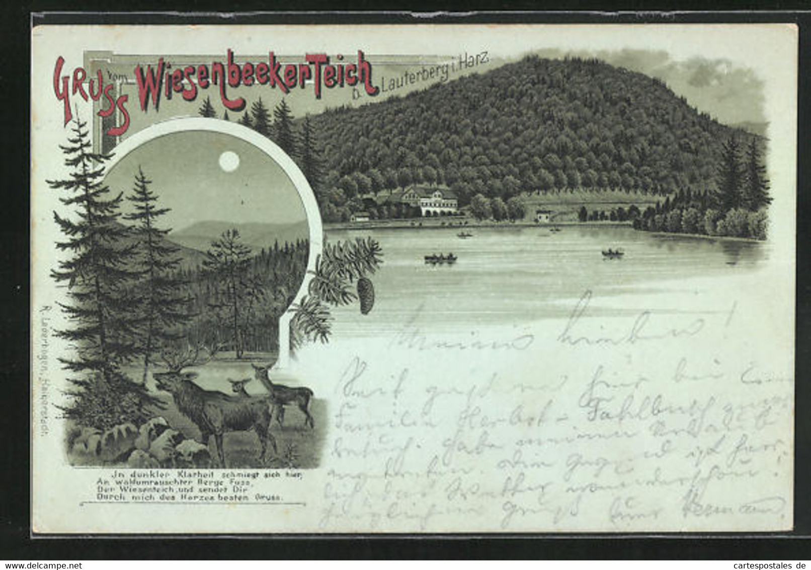 Mondschein-Lithographie Bad Lauterberg I. Harz, Wiesenbeeker-Teich - Bad Lauterberg