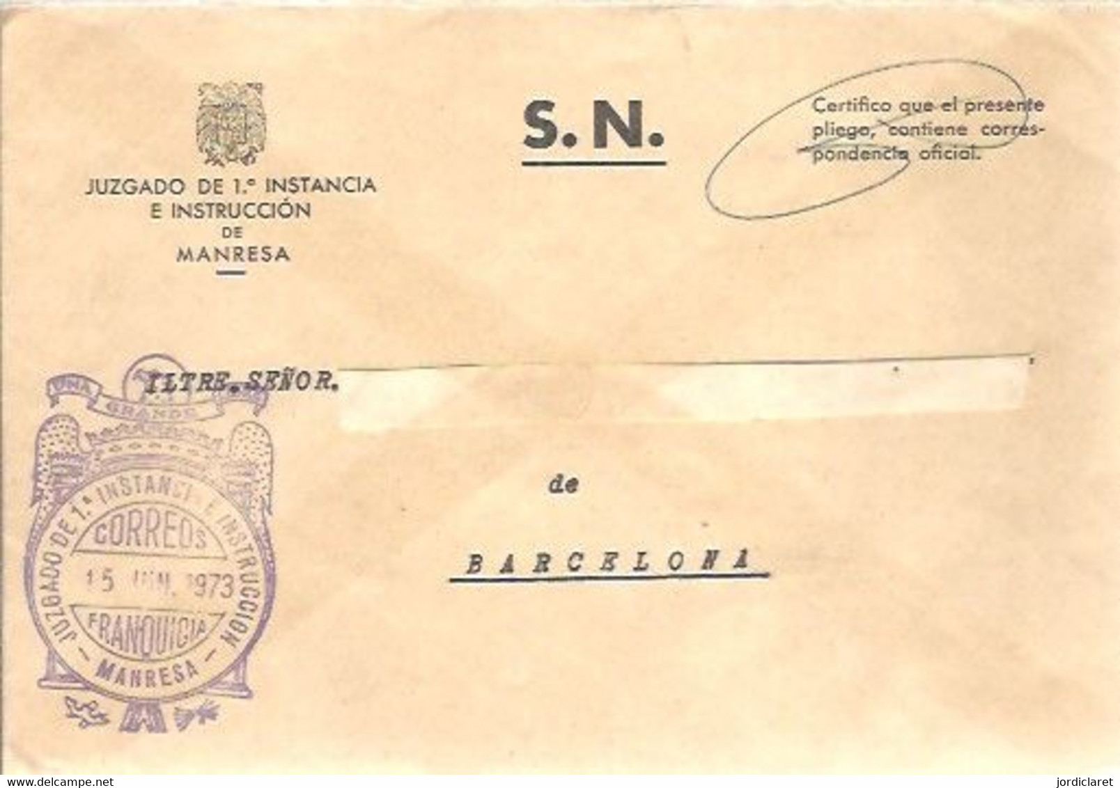 JUZGADO DE INSTRUCION   MANRESA 1973 - Franchise Postale