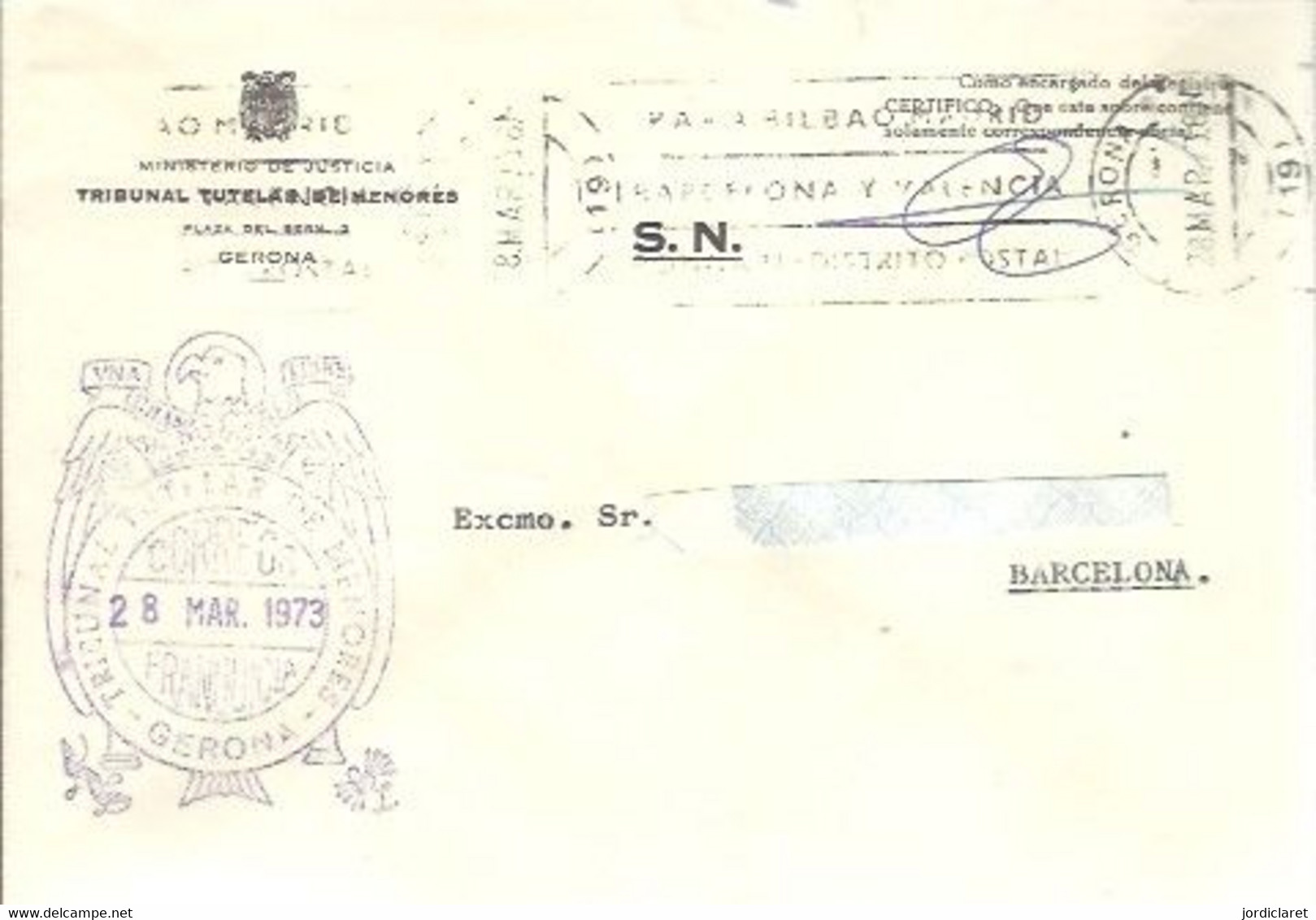 TRIBUNAL TUTELAR DE MENORES  GIRONA  1973 - Postage Free