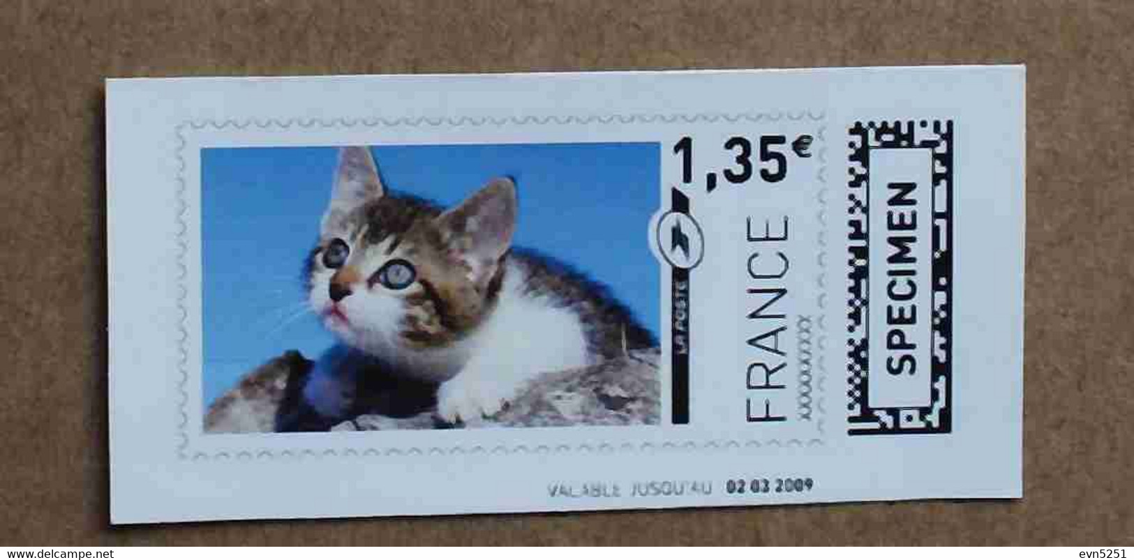 Ti02-01 :  SPECIMEN -  Chat 1.33 €  +  1.35 € (autoadhésifs / Autocollants) - Specimen