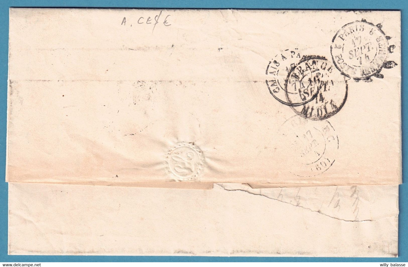 L. Affr 30c D'ANVERS/1874 Pour Paris (arriv Poste Restante) Confiée Avec Marque " SERVICE DES FACTEURS " . RR - 1869-1883 Leopold II