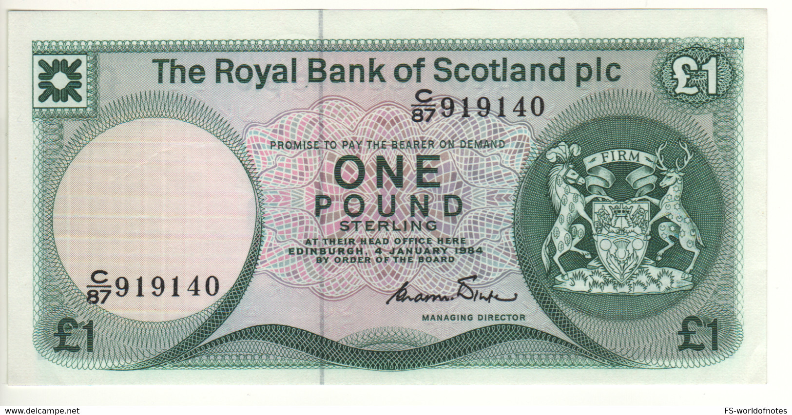 SCOTLAND  1 Pound  The Royal Bank Of Scotland  P341b   Dated 4 January, 1984   Edinburgh Castle - 1 Pound