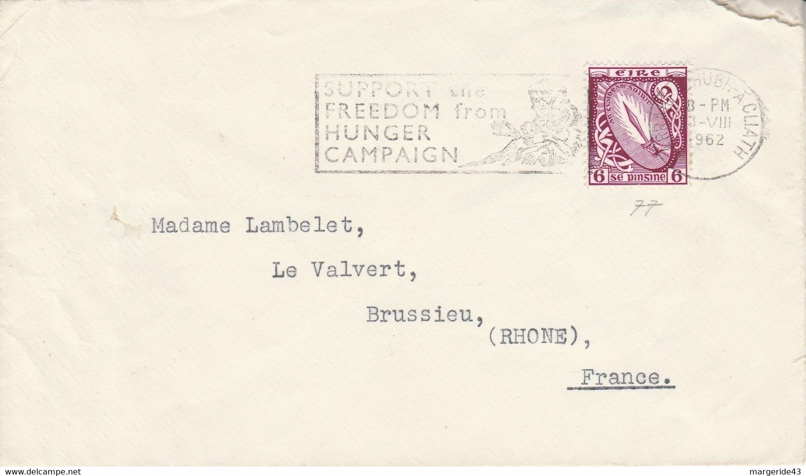IRLANDE LETTRE POUR LA FRANCE 1962 - Briefe U. Dokumente