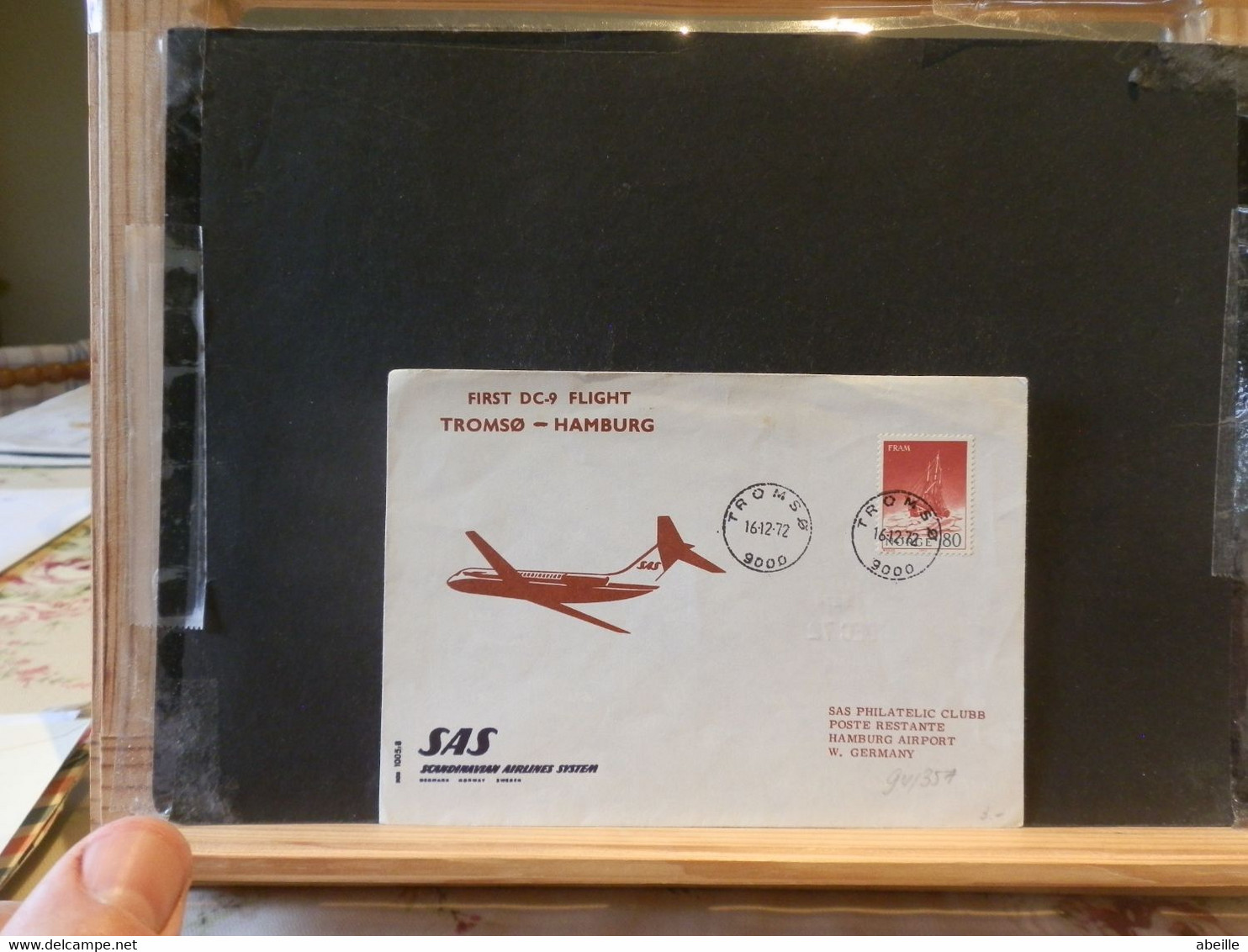 94/357   LETTRE5 1° VOL SAS  1972 - Storia Postale