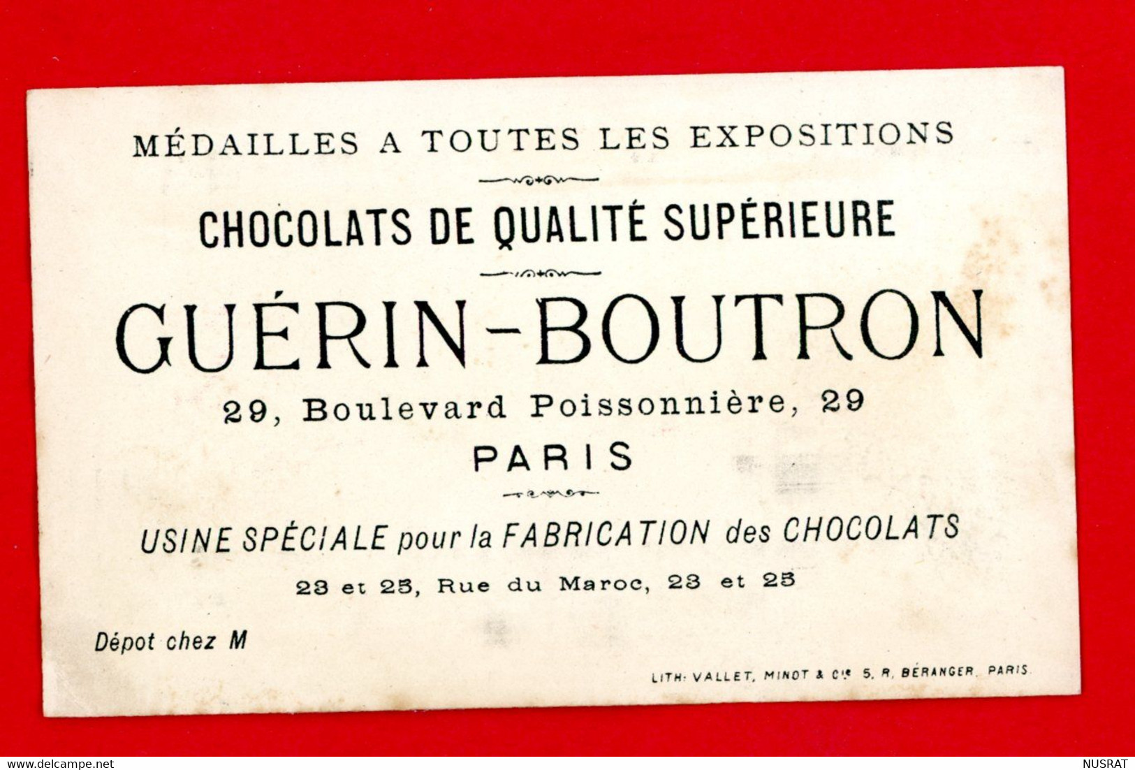 Chocolat Guérin Boutron, Très Jolie Chromo Lith. Vallet Minot, Fillette, Manchon, Neige, Brrr Qu'il Fait Froid - Guérin-Boutron