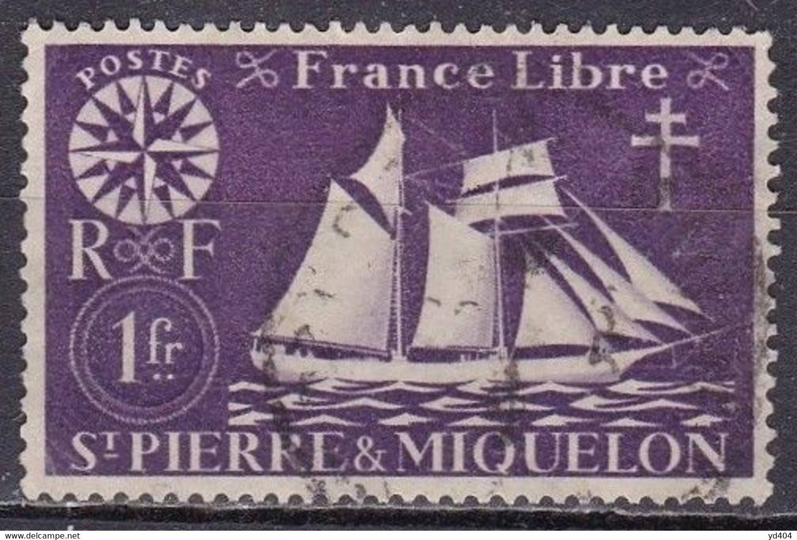 PM-003 – ST PIERRE & MIQUELON – 1942 – FISHING SCHOONER – SG # 328 USED 3,20 € - Gebraucht